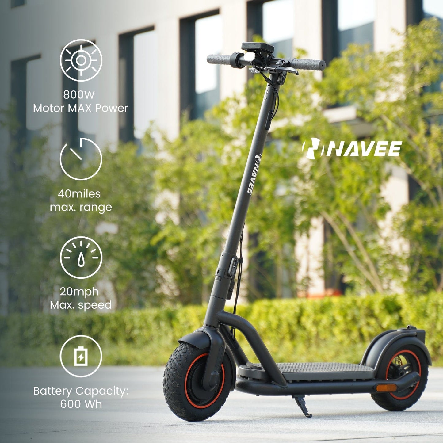 NAVEE N65 Electric Scooter w/40 mi Max Operating Range & 20 mph Max Speed - Black