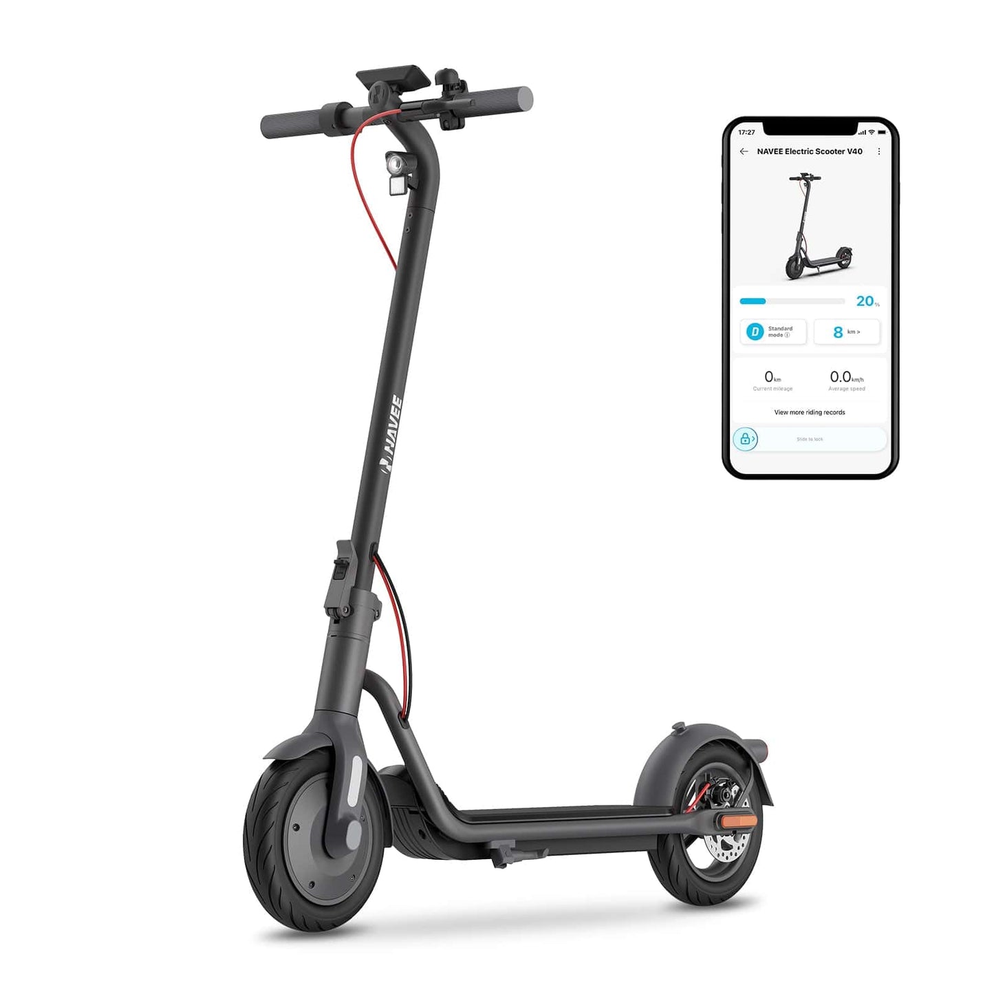 NAVEE V40 Foldable Electric Scooter w/ 25 Miles Max Operating Range & 20 mph Max Speed - Black