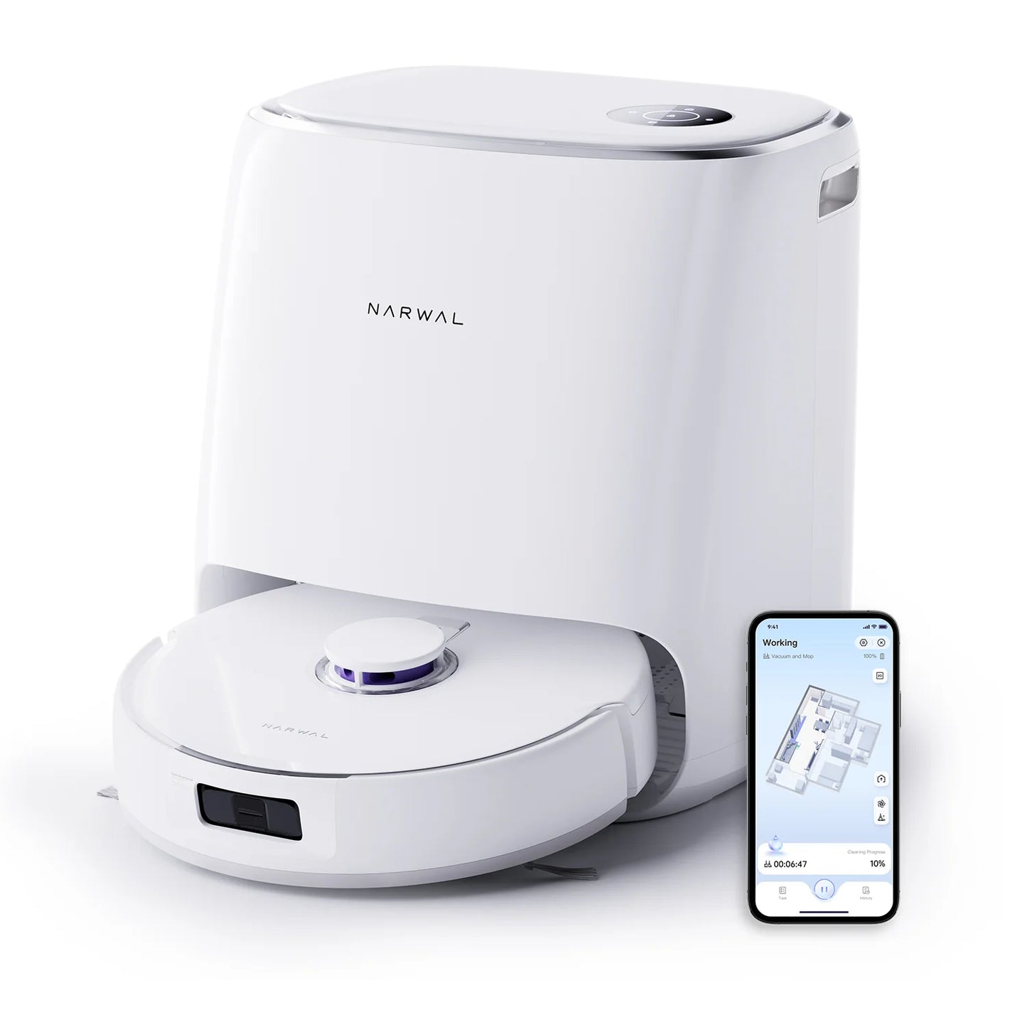 Robot aspirateur et laveur Narwal Freo X Ultra, 8200 Pa, séchage/lavage automatique, vidage automatique, anti-emmêlement, technologie DirtSense™, station de base sans entretien - Produit déballé