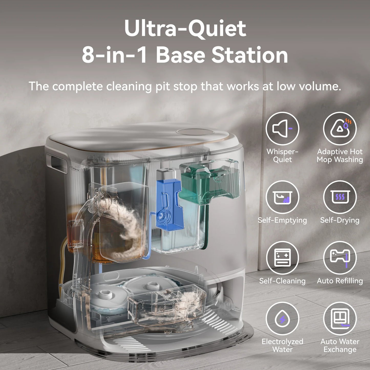 NARWAL Freo Z Ultra 扫拖一体机器人，双RGB摄像头和芯片，AI避障，12000Pa吸力，实时决策，自适应热水自动清洗和自动清空集尘盒，宠物毛发清理，静音 - 开箱品