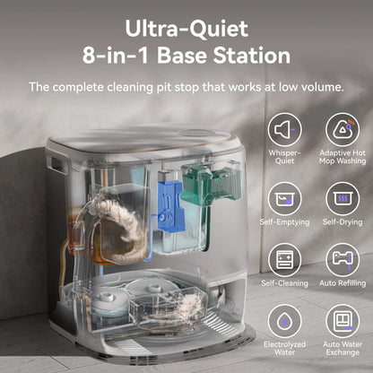 NARWAL Freo Z Ultra 扫拖一体机器人，双RGB摄像头和芯片，AI避障，12000Pa吸力，实时决策，自适应热水自动清洗和自动清空集尘盒，宠物毛发清理，静音 - 开箱品